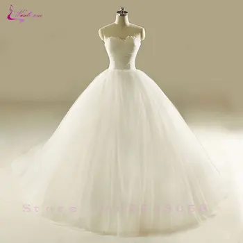 

Waulizane Shiny Ruffled Oraganza Sweetheart Ball Gown Wedding Dresses Court Train Off The Shoulder Ruched Pleats Bridal Gowns
