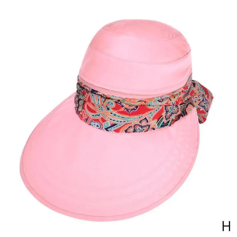 Lady Women Summer Outdoor Hat Cap Riding Anti-UV Sun Hat Beach Foldable Sunscreen Floral Print Caps Neck Face Wide Brim Hat - Цвет: H