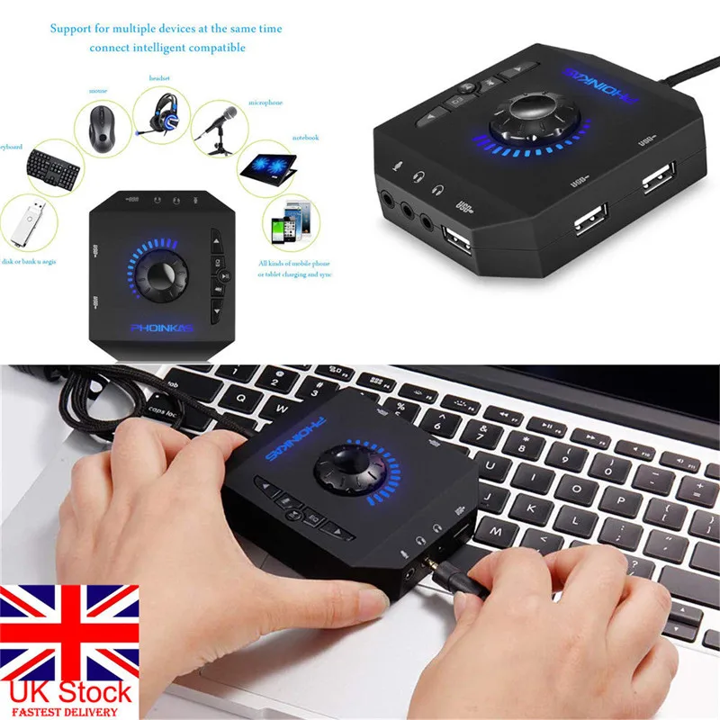 UK USB Hubs Audio Adapter Converters External Stereo Sound Card with 3 5mm Headphone For PC