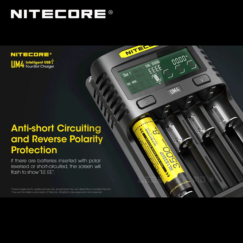 Интеллектуальное зарядное устройство Nitecore UM4 с четырьмя слотами USB совместимое