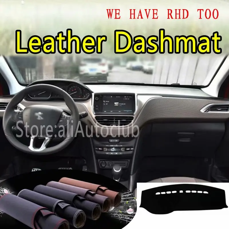 

For Peugeot 208 2008 2012 -2018 2014 2015 Leather Dashmat Dashboard Cover Dash Mat SunShade Carpet Custom Car Styling LHD+RHD