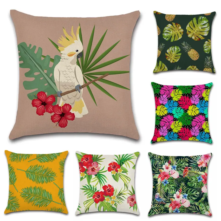 

Nordic style Green Tropical plants bird flower Cushion Cover Decoration for home Sofa chair Pillow Cover friend kids girl gift