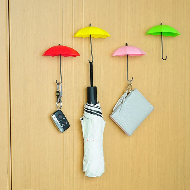 Fashion 3PCS/Set Cute Umbrella Hook Self adhesive Candy Color Wall Hook