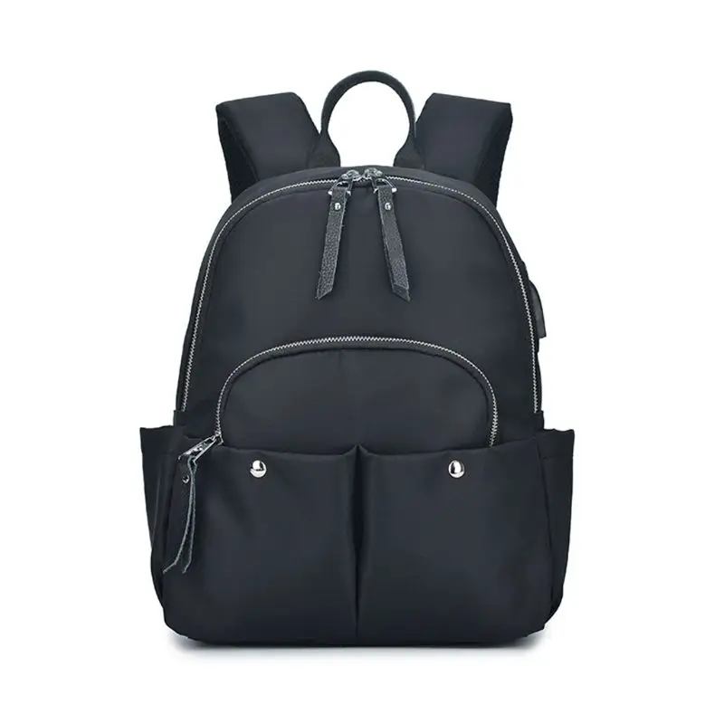 

THINKTHENDO Fashion Women USB Charging Backpack Earphone Port Travel Nylon Shoulder Bag Daypack Rucksack