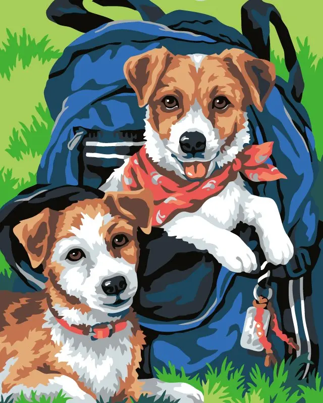 Frameless Dogs travel Wall picture on acrylic DIY oil painting by