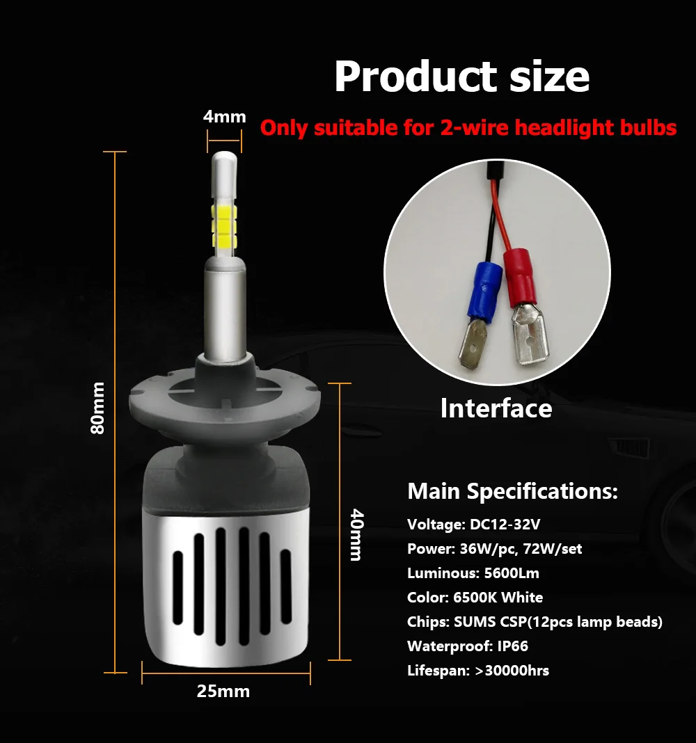Koomtoom D1S D2S D3S D4S светодиодный головной светильник лампа 72W фары для 10000Lm 6500 к CSP