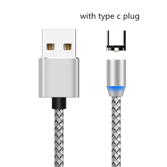 Магнитный USB кабель 2.4A Быстрая зарядка Micro usb type C светодиодный кабель для iPhone Xs Max Magnet зарядное устройство данных кабели для мобильных телефонов шнур - Цвет: silver for Type C