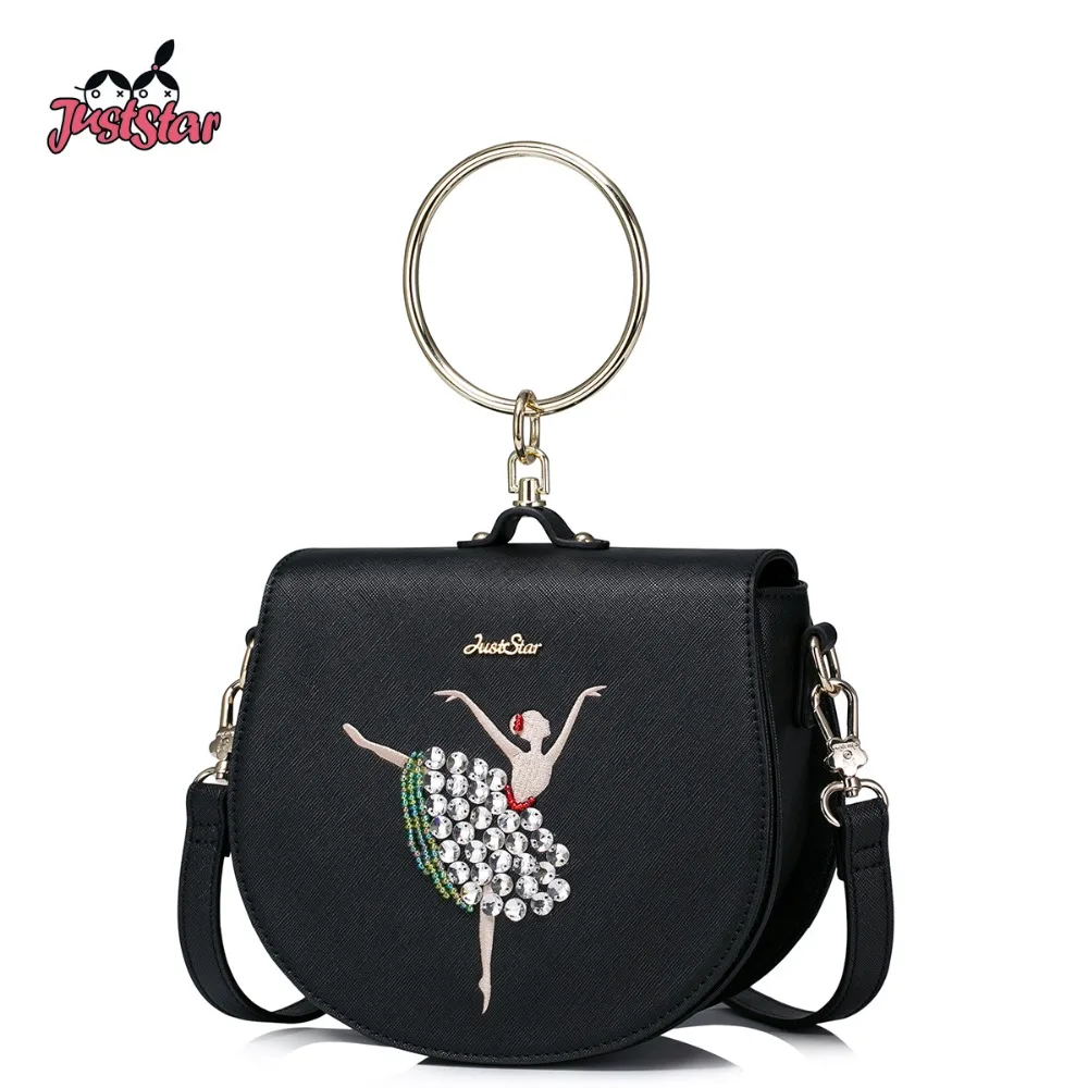 

JUST STAR Women's PU Leather Handbags Ladies Fashion Embroidery Beading Tote Bag Female Ballet Dancer Messenger Bags JZ4281