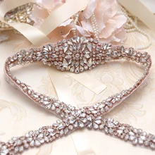 MissRDress хрустальный свадебный пояс 31,5 Дюймов длинный пояс невесты розовое золото горный хрусталь цветок Свадебная лента для свадьбы платья JK854