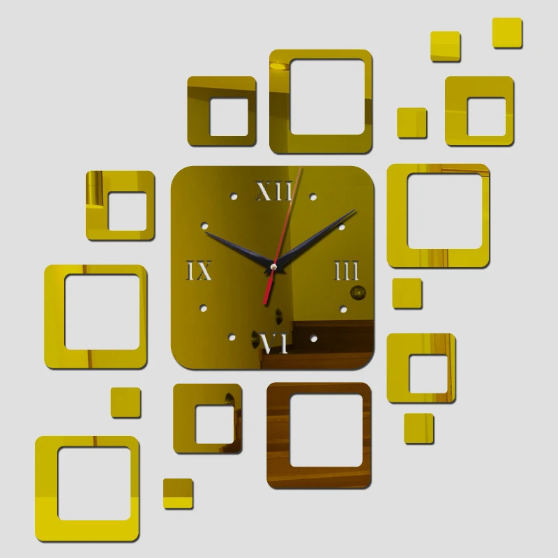 Новая мода diy геометрические настенные часы зеркало акриловая квадратная форма украшения настенные наклейки кварцевые настенные часы для подарков Часы