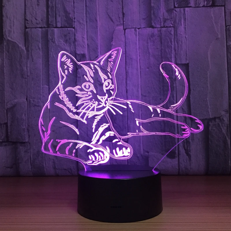 3D Cat Night Light Colorful Changeable Mood Lamp LED Visualization Illusion Table Lamp For Home Decorative As Kids Toy Gift (5)