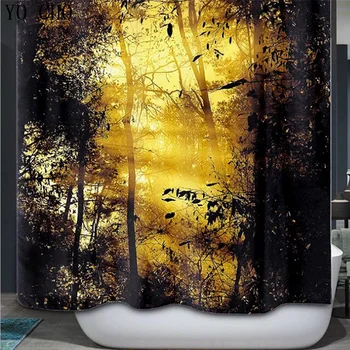 

Tree Pattern 3D Waterproof Polyester Shower Curtain With 12 Plastic Hooks Bathroom Use rideau douche cortina ducha Multi size