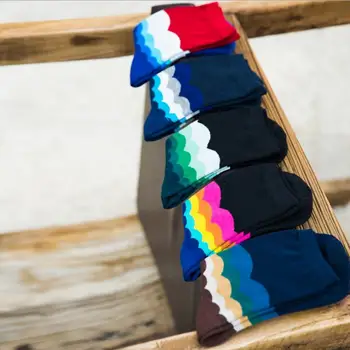 

5 Pairs/lot Casual Mens Cotton Striped Colorful Happy Socks Harajuku Gradient Color Business Dress Socks Long Socks WZ053