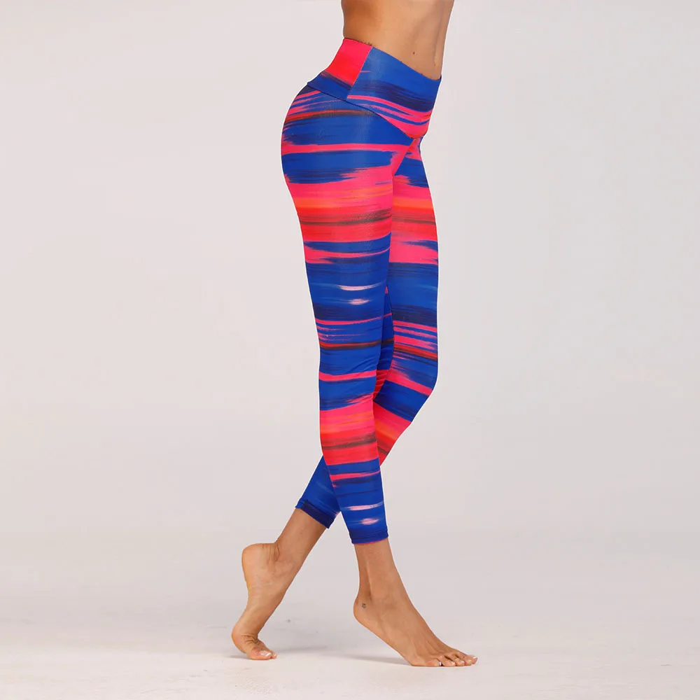 2018 New Style Striped Printed Women Fitness Leggings Push Up Workout Leggings Elastic Female Sporting Leggins Pants
