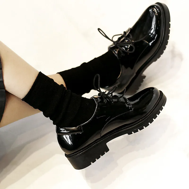 Vintage Patent Leather Women Flats Oxford Shoes British College Style Brogues Women's Shoes Big Size 31-44 Spring Autumn Sneaker (10)