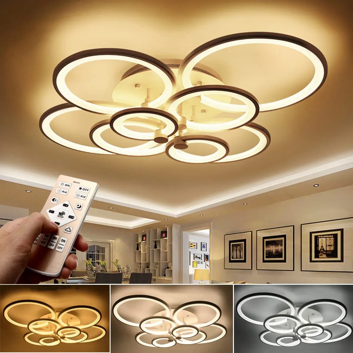 

220V 4/8 Heads Remote Control LED Ceiling Light Mounted Lamp Fixtures Home Living Room Bedroom Decoration Indoor Lighting