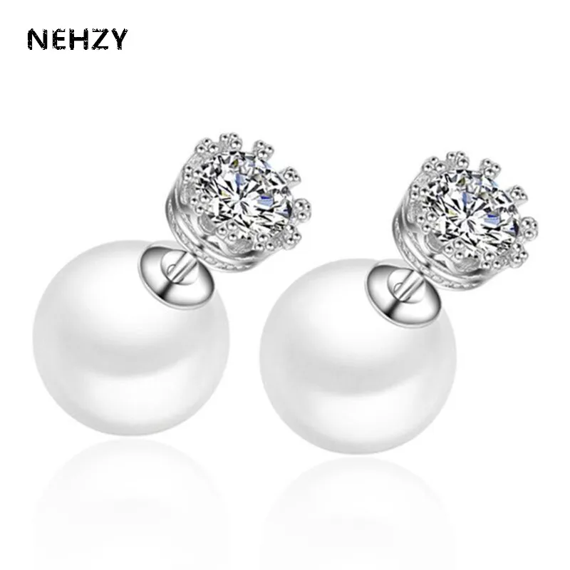 Nehzy ultra flash de cristal brincos de p rola coreano moda simples cor prata moda elegante