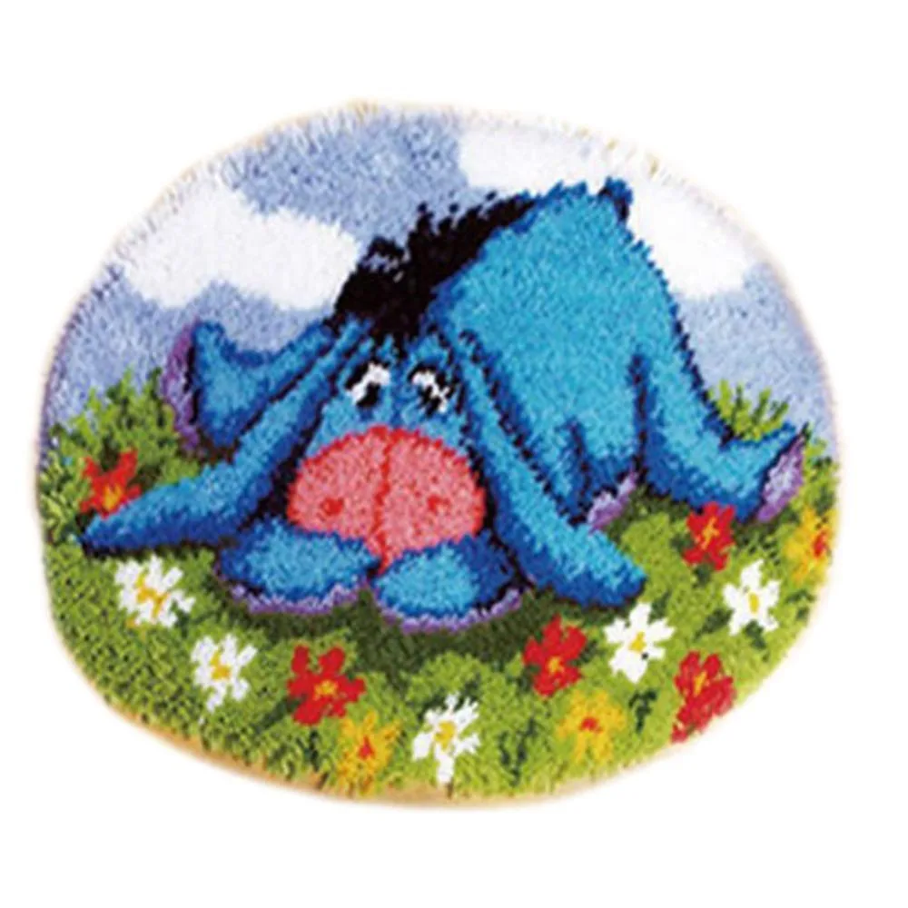 

Latch Hook Kits Rug DIY Pillowcase Crocheting Cushion Seat Carpet Round Handmade Canvas Mat Cartoon for Adults Kids Gift Eeyore
