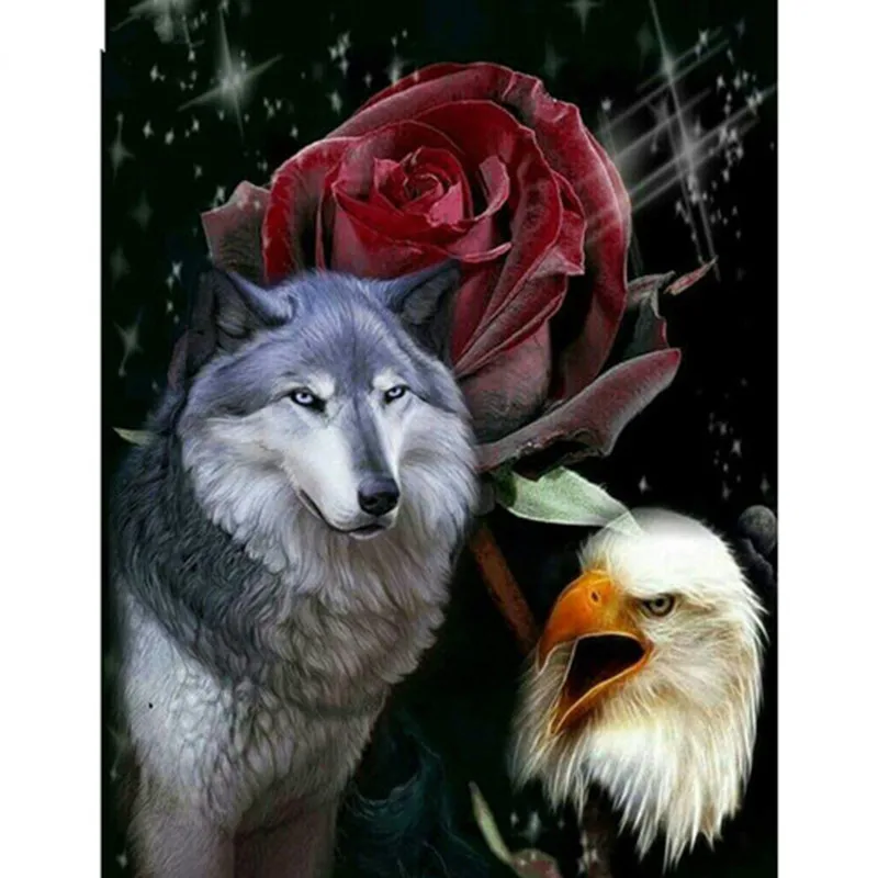 NEW 5D Flower Wolf And Eagle DIY Diamond Painting Eagle Birds Round new-5d-flower-wolf-and-eagle-diy-diamond-painting-eagle-birds-round