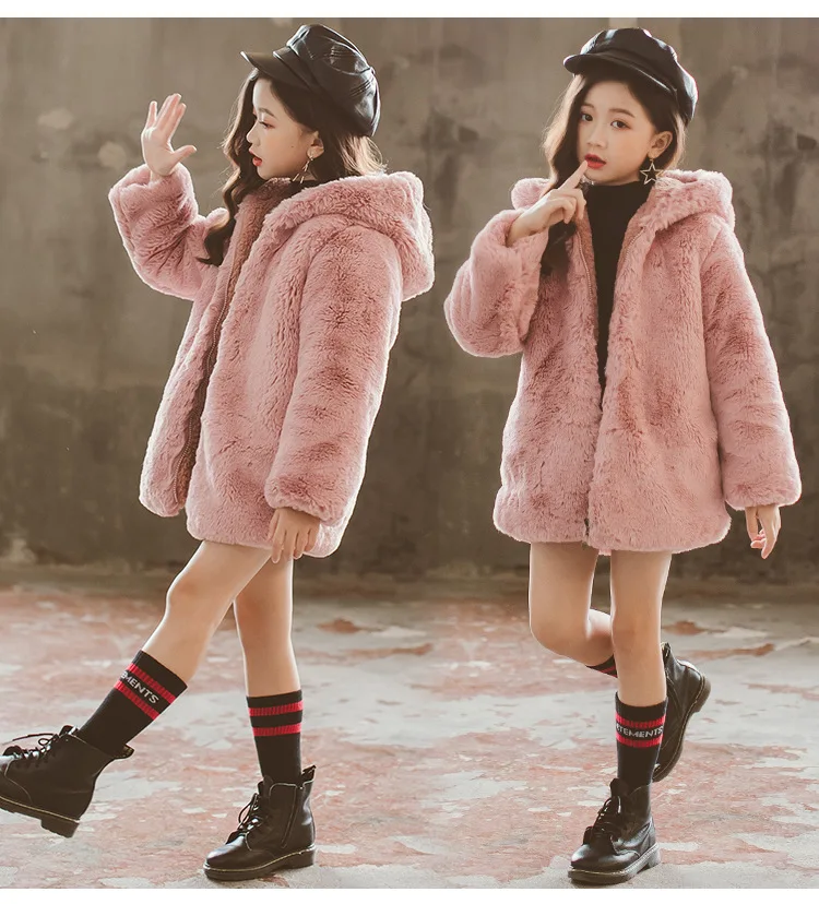 

2018 Autumn Winter Girls clothing Faux fur Baby Coats for Girls Flower Jackets For Kids Clothes Top children Outwear 4-12Y