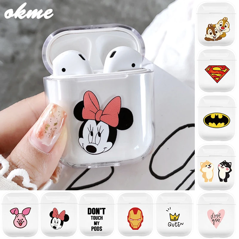 

Bags for Air Pods Mickey Captain Batman Minnie Mouse Cartoon PC Clear Case for Airpods Wireless Bluretooth Earphone