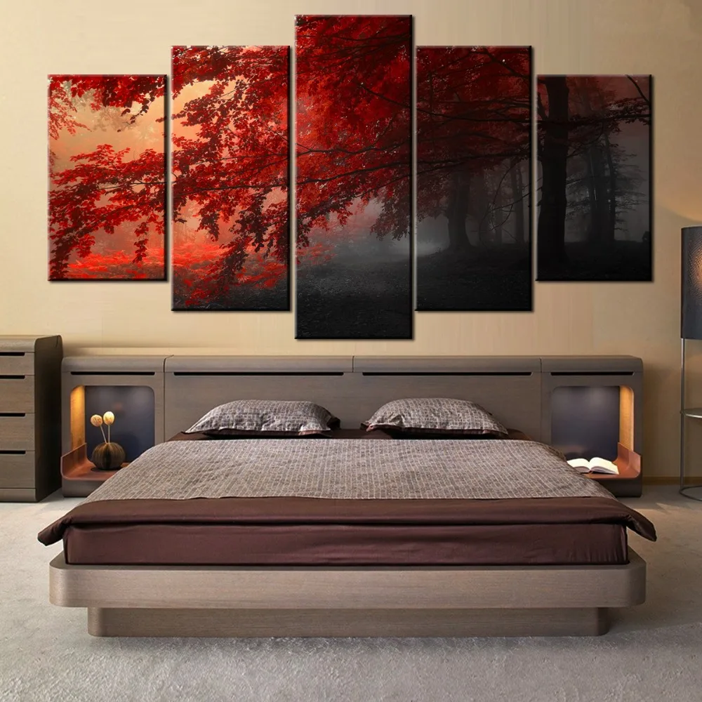 5 шт. настенное художественное изображение HDBlack-And-Red-Forest-landscape-nature для гостиной