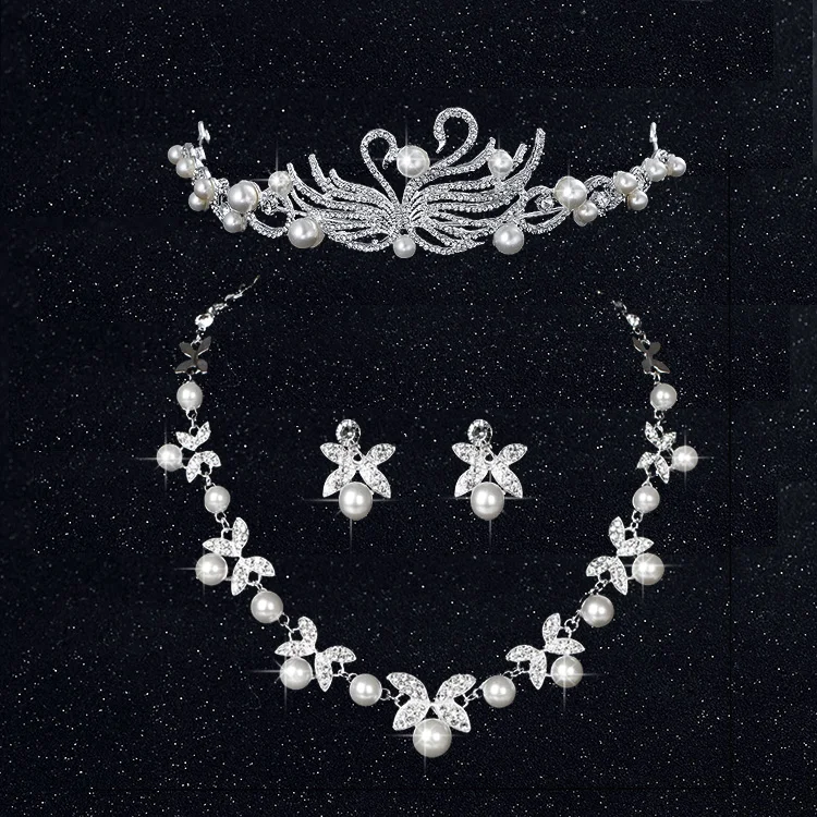 

SHOSIXUAN Rhinestone Crystal Necklace+Earrings+Tiara 3pcs Jewelry Set For Bride Bridal Wedding Accessories