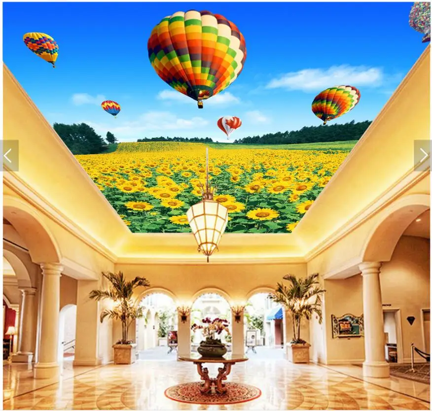 Us 15 49 46 Off 3d Wallpaper Custom Photo Flowers Of Ocean Sunflower Balloons Ceiling Mural Living Room 3d Wall Murals Wallpaper For Walls 3 D In