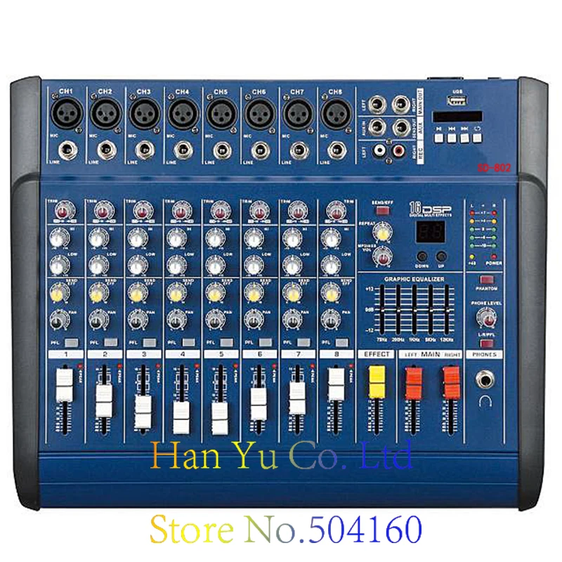 

Professional Karaoke Audio Mixer With Power Amplifier 4 Channel Digital Microphone Sound Mixing Console With USB 48V Power