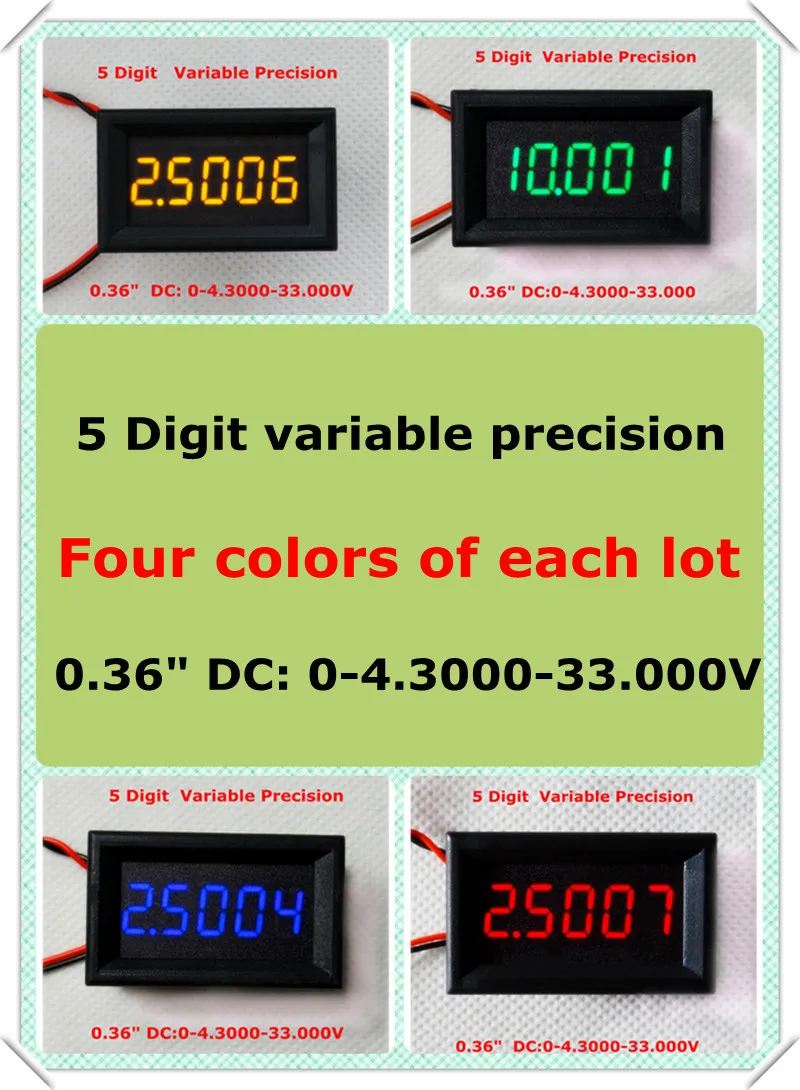 

RD Four Colors 0.36" Variable Precision DC 0-33 V Four Wires Digital Voltmeter voltage panel meter led display [ 4 pieces / lot]