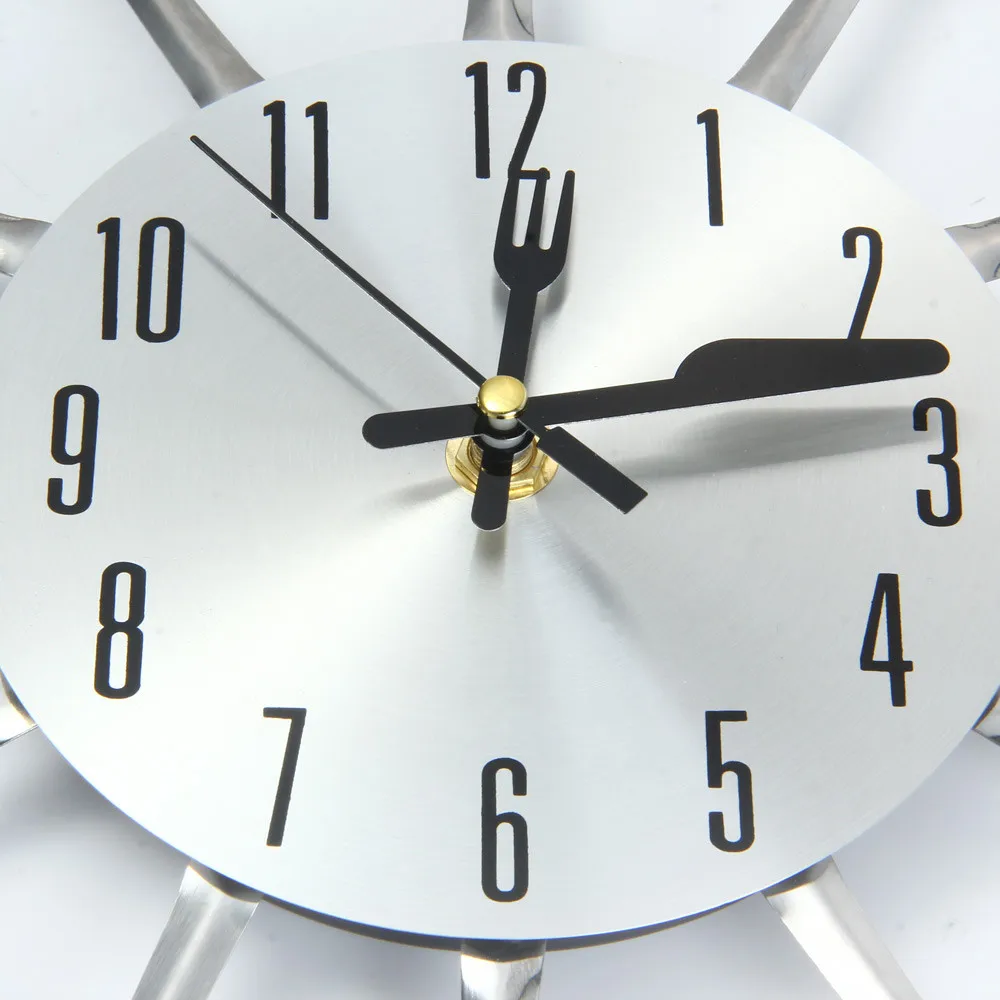3D настенные часы Волшебная ложка и вилка аналоговые настенные часы из нержавеющей стали современный дизайн украшения дома гостиной настенные часы
