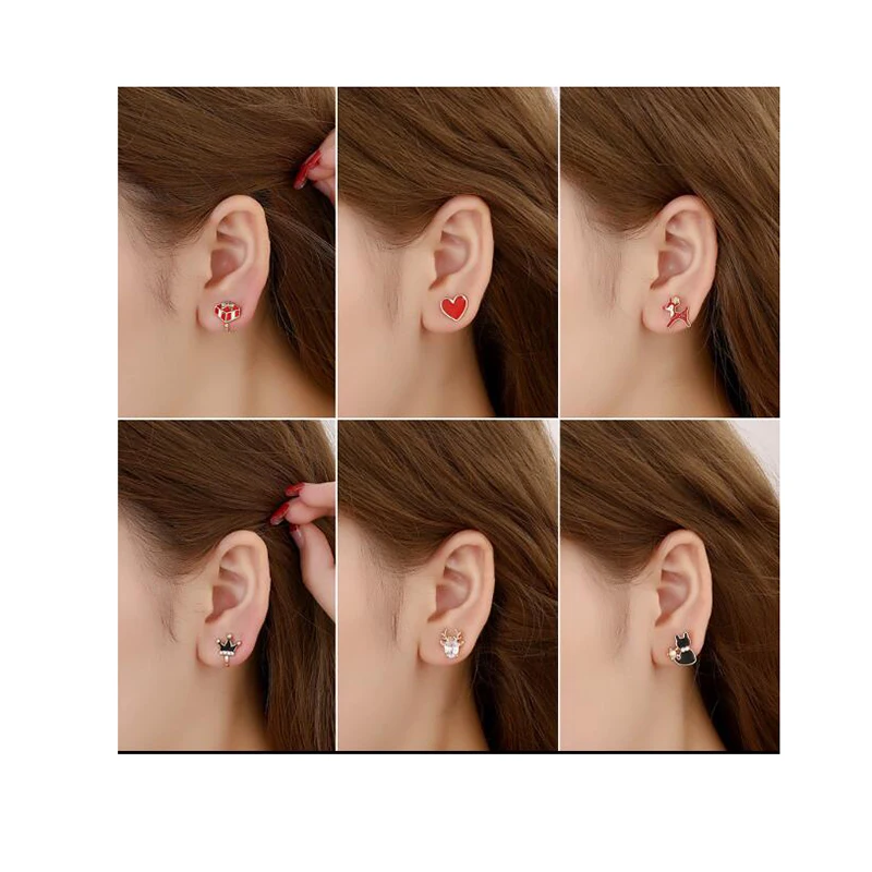 Серьги клипсы в Корейском стиле с героями мультфильмов сердечками короной