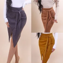 Летняя женская модная повседневная однотонная Асимметричная юбка до колена с завязками в стиле ампир, однотонная Асимметричная кружевная юбка 50