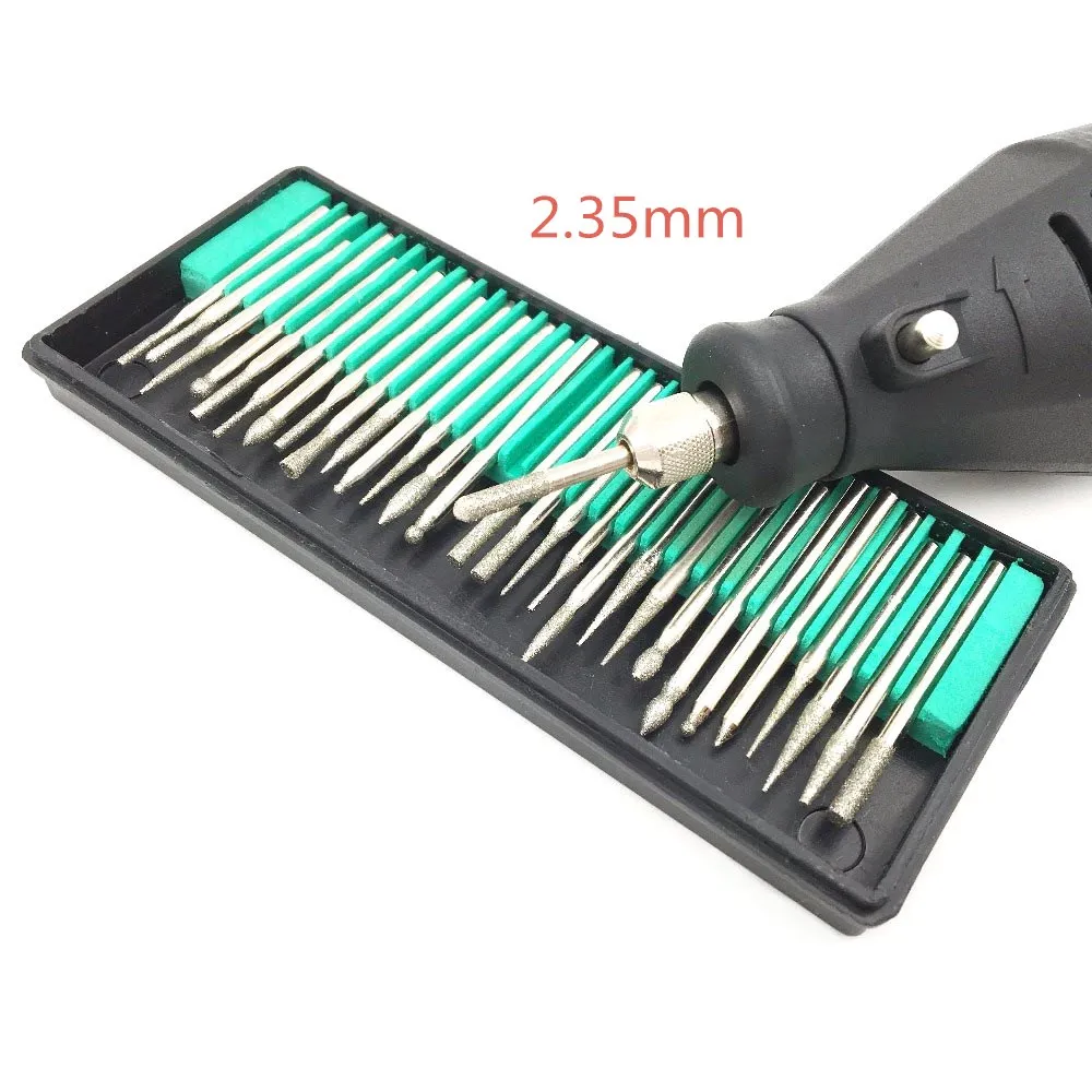 

Hot Sale 30pcs 2.35mm Shank Diamond Burs Set With Box For Dremel Electric Grinder Power Tool Accessories Abrasive Tools