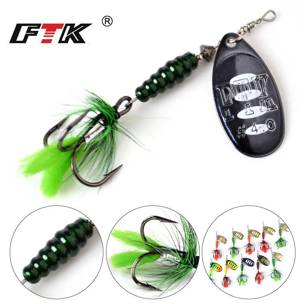 

FTK Metal Fishing Lure 1pcs 8.5/13/15g 3 Size Spoon Lures Spinner Bait Bass Hard Bait With Feather Fishing Treble Hooks