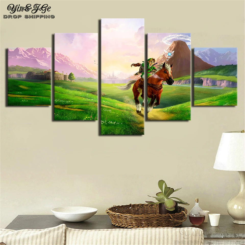 

Canvas HD Prints Poster Home Decoration Wall Art 5 Pieces Legend Of Zelda Paintings Living Room Popular Game Pictures Framework