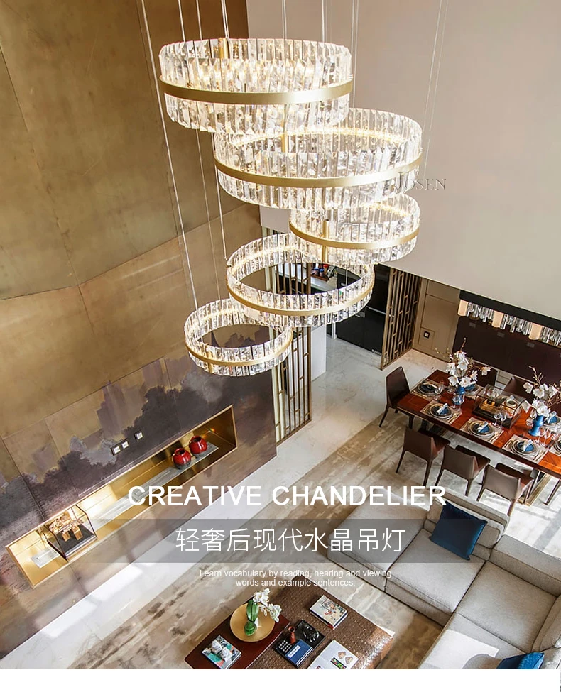 Duplex Floor Living Room Crystal Large Chandelier Light Luxury