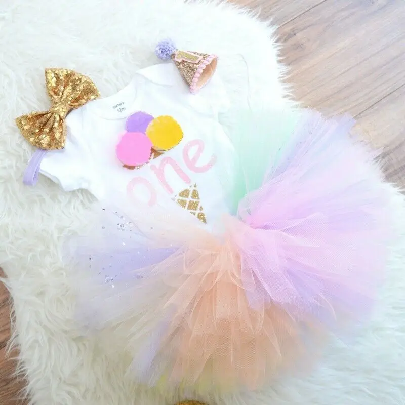 

US 3PCS Newborn Baby Girl 1st Birthday Outfit Romper Skirt Cake Smash Tutu Dress