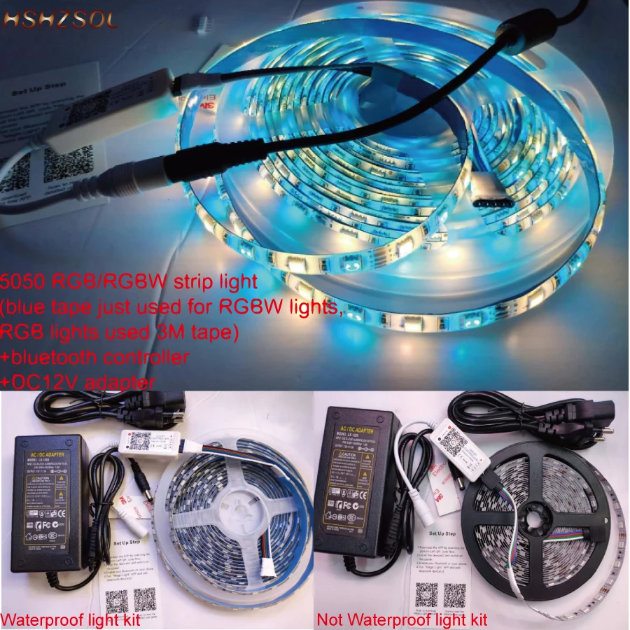 

5M/roll 300 LED RGBW/RGB SMD 5050 Flexible WaterproofIP65/IP67 or IP20 led Strip with Bluetooth control music DIY LED light kit