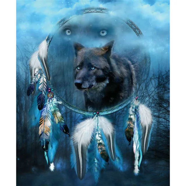 Hot Sale Blue dream catcher &amp wolf cross-stitching diamond painting needlework cross stitch embroidery DW102 | Дом и сад