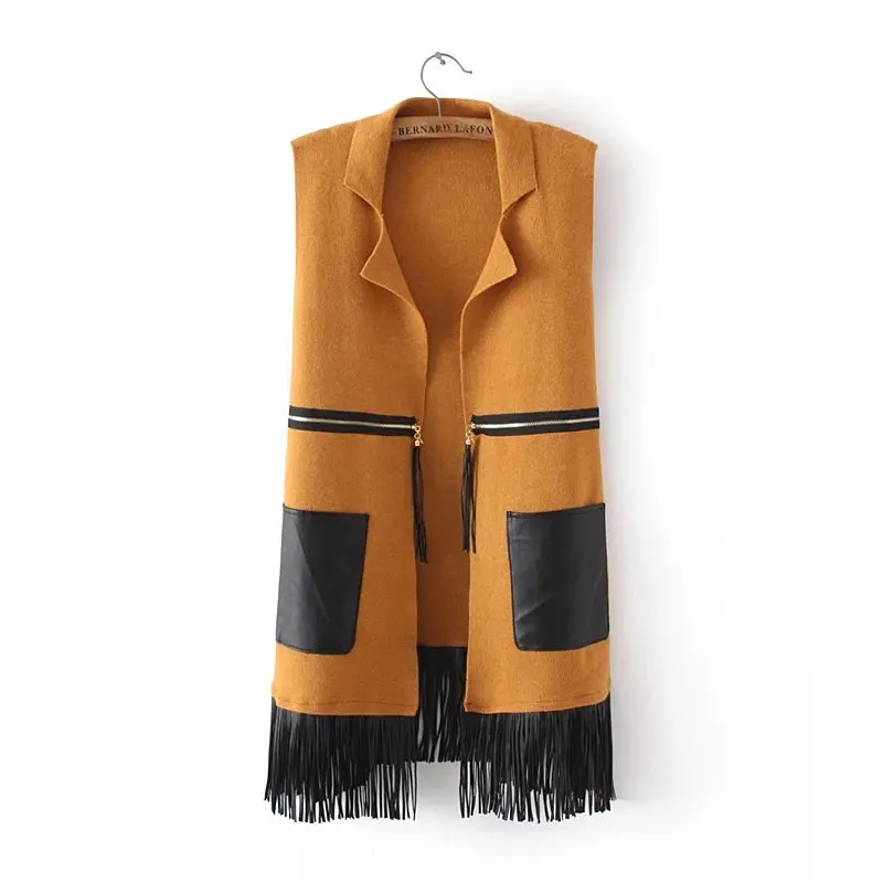 Koop Vrouwen Lente Herfst Lederen Zakken Wol Vest Dame Kantoor Slijtage Lange Vest Vrouwen Jas Casual Mouwloze Vest Jas