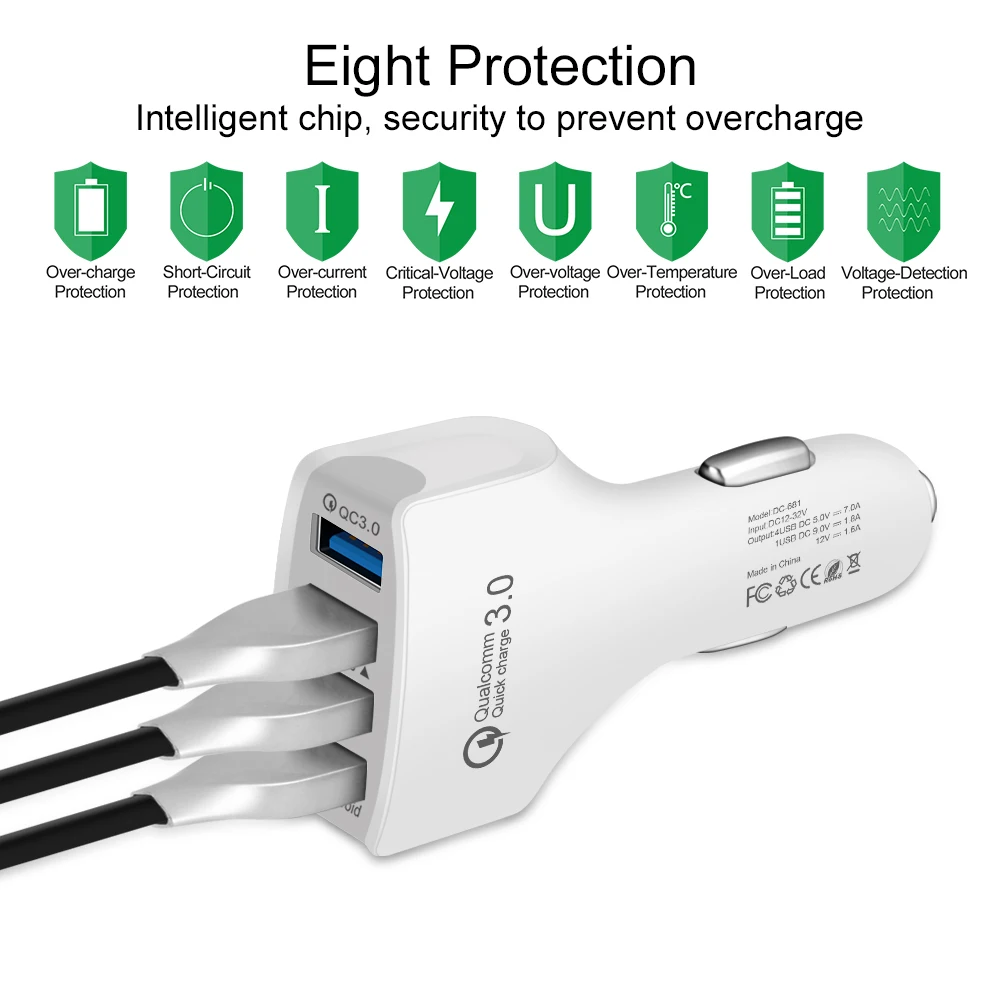 Usb 3.0 المحور 4 ميناء شاحن الصمام عرض شاحن الهاتف المحمول ل xiaomi شاحن سيارة لفون هواوي سامسونج lg g5 السلطة محول