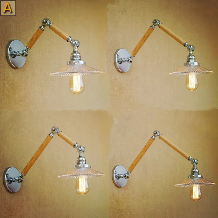 

Nordic Loft Style Wooden Vintage Wall Light Fixtures Swing Long Arm Lamp Edison Industrial Wall Sconce Arandela Appliques LED
