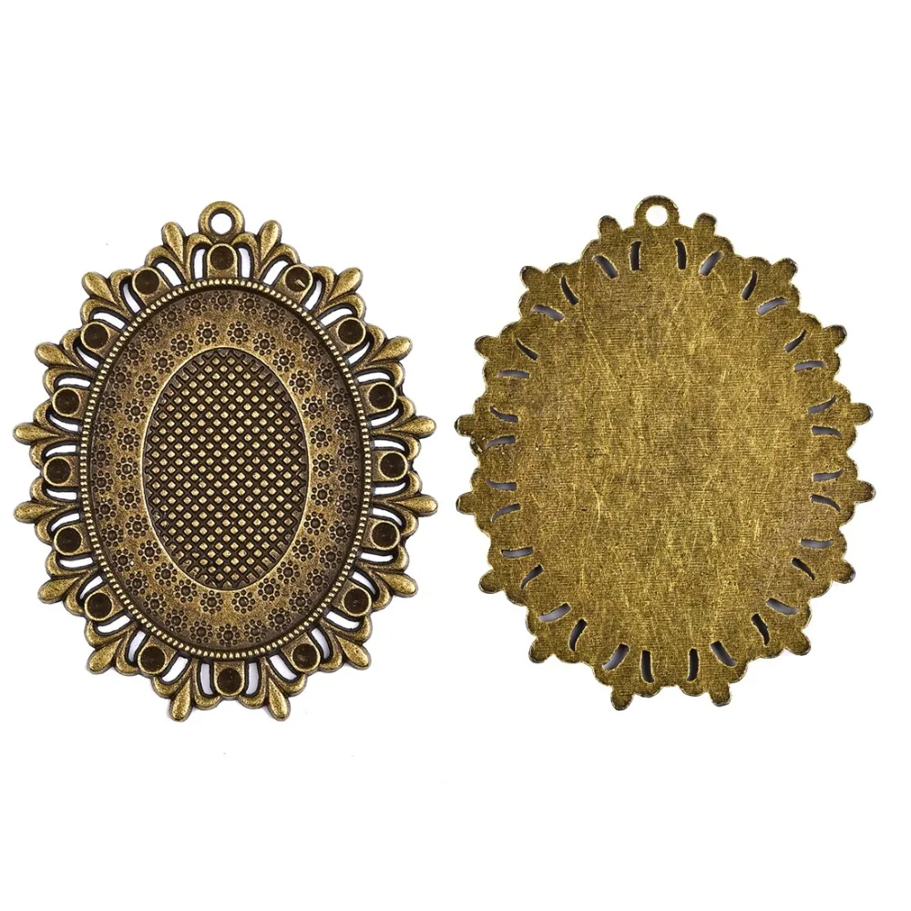 Zinc Alloy Pendant Cabochon Setting 30x40mm Flat Oval Bezel Antique Bronze Cameo Gem Base (4)