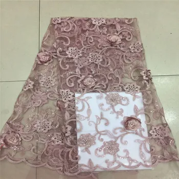 

African French Lace Fabric with 3D flowers High Quality African Tulle Lace Fabric with beads 5yards white white lace fabric QC24
