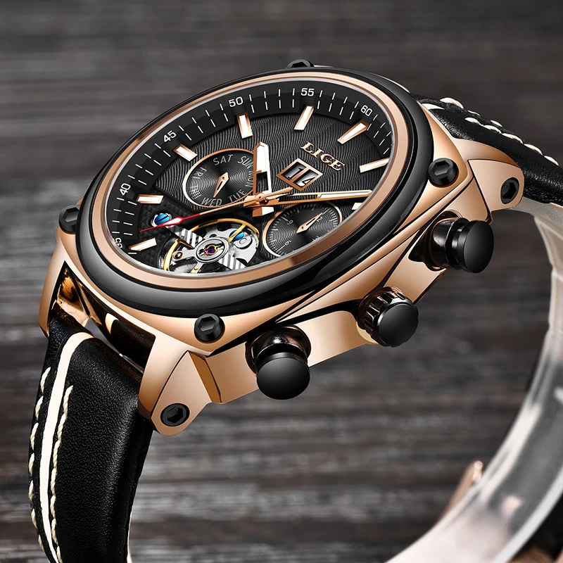 LIGE Automatic Watch Top Brand Luxury Mechancial Watch Male Leather Waterproof Sport Clock Men Business Wristwatch Reloj Hombre LIGE Automatic Watch Top Brand Luxury Mechancial Watch Male Leather Waterproof Sport Clock Men Business Wristwatch Reloj Hombre