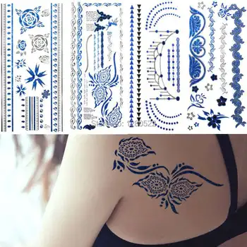 

5pcs/lot Silver Blue Flash Tattoo Metalic Temporary JewelryTatoo Tatuagem Tatouage Body Art 9 Designs