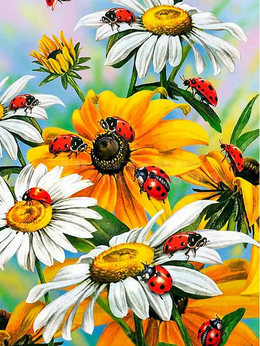 Crafts Needlework Diy Diamond painting Cross stitch flowers embroidery pattern round Rhinestones Paste ladybug | Дом и сад