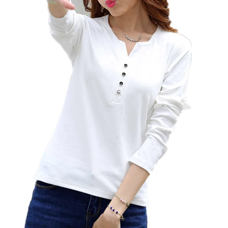 

2019 Autumn Winter Fashion T Shirt Women Long Sleeve V-neck Cotton T-shirt Plus Size xxxl 4xl Tee Shirt Big Size Tops Camisetas