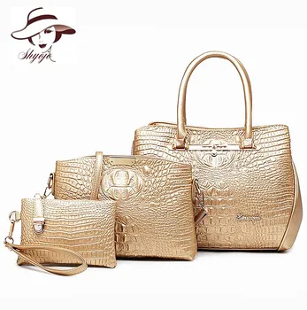 

Luxury 3PCS/Set Fashion Crocodile Handbag PU Leather Tote Women Shoulder Handbag Ladies Crossbody Bag Messenger Bag+Clutch Purse
